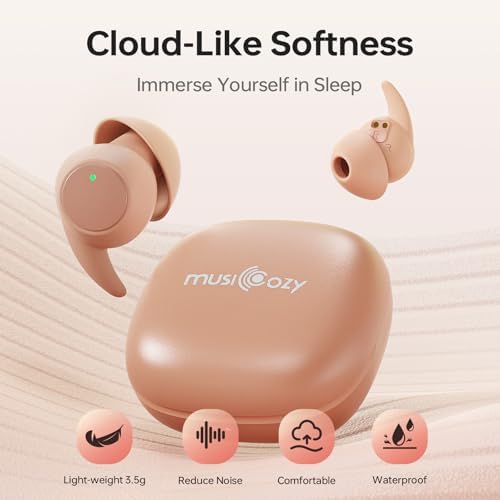 MUSICOZY Bluetooth 5.3 Sleep Earbuds – Ultra-Light Wireless Headphones for Side Sleepers, IPX6 Waterproof Design Perfect for White Noise, Podcasts, and Concerts – High Fidelity Sound for Uninterrupted Comfort and Focus, Ideal for Men and Women