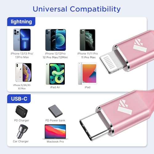 6 FT USB C to Lightning Charging Cable 2 Pack – MFi Certified Braided Fast Charger for i Phone 14/13/12 Series and i Pad – Durable, High-Speed Data Transfer and Enhanced Compatibility for All Apple Devices