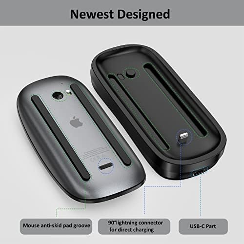 HONKID 3-in-1 Wireless Charging Dock: Fast Charging Station for Magic Mouse 2, Qi-Compatible Devices & Air Pods – Dual-Sided Design with 5 ft USB-A to USB-C Cable for Enhanced Workspace Efficiency and Sleek Aesthetic