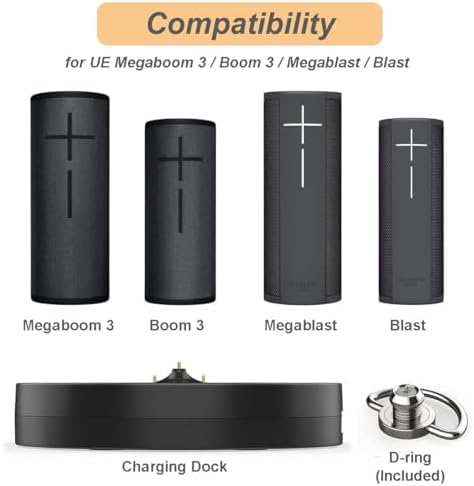Ultimate Ears Premium Charging Station for Boom 3, Megaboom 3, Blast & Megablast – Fast Power Dock with 5.5 ft USB Cable for Seamless Charging and Stylish Organization – Durable Cradle for Enhanced Speaker Performance and Travel Convenience