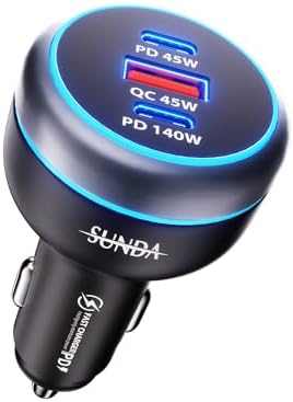 Experience Rapid Roadside Charging with SUNDA 120 W USB C Fast Car Charger – 4-Port Adapter Featuring Dual Type C PD60 W/PPS60 W for i Phone 16/15 Pro/Max/14 & Samsung Galaxy S24, Plus Dual USB-A 30 W QC3.0 for All Android Devices – Compact, Durable, and Universally Compatible for Effortless Multi-Device Charging on the Go
