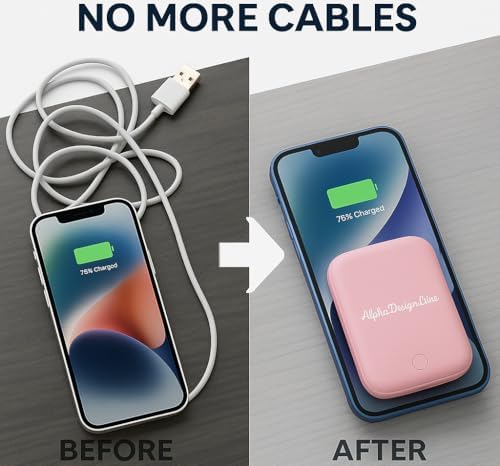 Magnetic 10,000 m Ah Power Bank – Ultra-Fast Wireless Charger for i Phone, Samsung, Android, Huawei, Xiaomi – Sleek Pink Portable Battery Pack with Mag Safe Compatibility for Effortless On-the-Go Charging