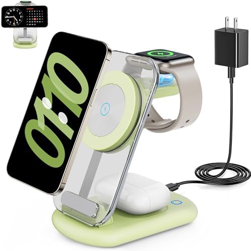 Ultimate 3-in-1 Magnetic Wireless Charging Station for i Phone 16-12 Pro Max, Apple Watch, and Air Pods – Fast, Portable, and Multi-Protection Design with Adjustable Night Light for Enhanced User Experience – Perfect Gift for Tech-Savvy Couples