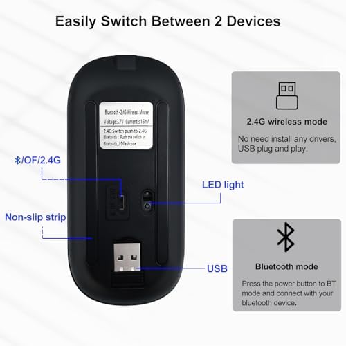 Ultimate Wireless Bluetooth Mouse for i Pad, Mac Book Pro, Air, and PCs – Rechargeable Silent Design for Productivity on the Go – Portable Slim Dual Mode Mouse with LED Indicators and Universal Compatibility
