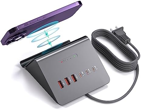 Revolutionary 100 W Ga N 6-Port USB C Charging Hub with 45 W PD Adapter & 15 W Wireless Charger – Ultimate Multi-Device Power Station for i Phone, i Pad, Samsung & Laptops – Fast, Efficient, and Clutter-Free Solution for Home and Office Use