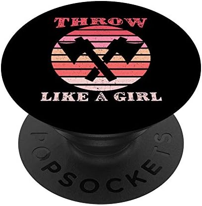 Throw Like A Girl Retro Vintage Sunset Axe Throwing Distress PopSockets PopGrip: Swappable Grip for Phones & Tablets – Enhanced Compatibility and Speed