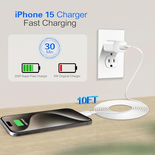 Ultimate 20 W Fast Charging USB C Charger Set for i Phone 16 – Dual Type C Charging Blocks with Two 10 FT Cables for Unmatched Compatibility and Efficiency – Ideal for i Phone Pro/Pro Max & i Pad Pro – Compact and Durable Design for Home and Travel