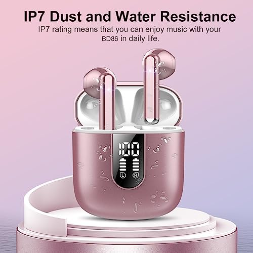 Jesebang Pink Bluetooth 5.3 Wireless Earbuds – Stylish Stereo Earphones with ENC Microphone, 30-Hour Playtime, IP7 Waterproof Rating for Gym & Outdoor Adventures, Dual LED Battery Display – Ultimate Audio Freedom on the Move