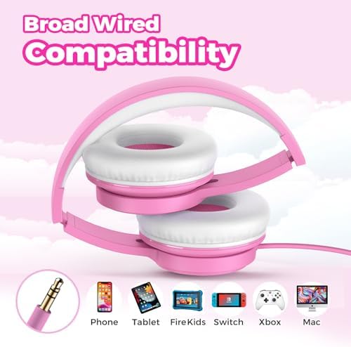 Tune Flux Safe Sound Kids Headphones – Wired Toddler Audio Gear with 85 d B Volume Limiting for Hearing Protection – Comfortable Foldable Design in Purple for School, Travel, and Tablet Use – Premium Stereo Sound for Young Listeners