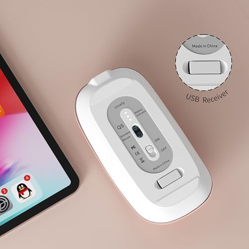 Uciefy Q5 Slim Rose Gold Wireless Mouse – Portable Optical Rechargeable Design with Silent Click, USB Receiver & Type C Adapter for Effortless PC, Laptop & Desktop Compatibility – Elevate Your Workspace with Style & Precision