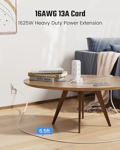 Maximize Your Charging Efficiency with the SUPERDANNY Power Strip Tower Surge Protector – 9 Outlets & 4 USB Ports, 10 Ft Extension Cord, 1080 Joules Surge Protection, Grounded Safety Design for Home and Office Use – Stylish Black Desktop Charging Station for Clutter-Free Solutions