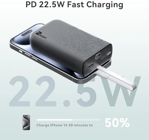imuto Graffiti Style 20000 m Ah Portable Charger with Built-in Lightning Cable – 22.5 W Fast Charging Power Bank for i Phone, Samsung, i Pad, and All Smartphones – Essential Travel Accessory with LED Battery Display and Unique Design