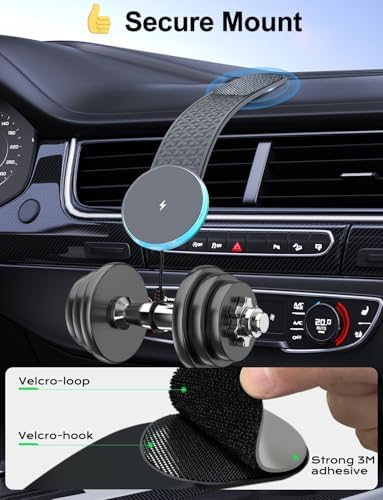 Mag Safe Car Mount Charger – 15 W Wireless Fast Charging Magnetic Phone Holder for i Phone 16/15/14/13/12 – Flexible Dashboard Design for Ultimate Convenience and Safety – Sleek Black Finish for Enhanced Vehicle Aesthetics – Efficient Power Delivery and Hands-Free Operation