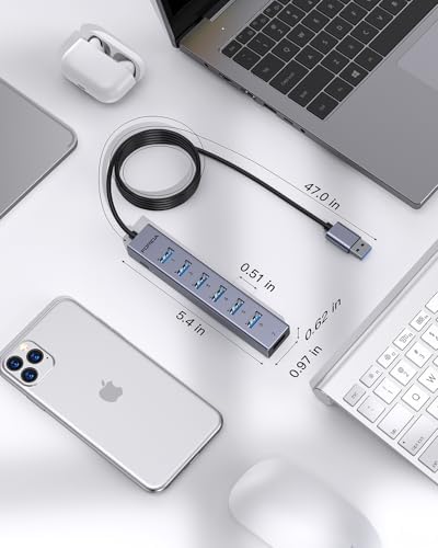 Elevate Your Connectivity Game with the FORIDA 8-Port USB 3.0 Hub – Ultimate USB Splitter Featuring 7 High-Speed Data Ports, USB-C Power Delivery, and a 47-Inch Versatile Cable for Laptops and PCs – Perfect for Seamless Device Integration and Enhanced Productivity