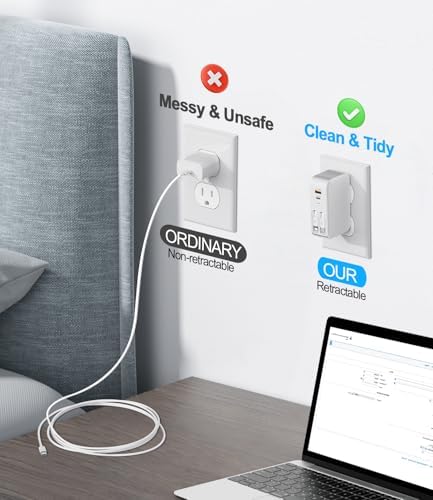 Ultimate 4-in-1 Retractable Wall Charger with Dual USB Ports – 40 W Fast Charging for i Phone 16/15/14/13, Galaxy S24/S23, LG & Pixel – Compact Multi-Device Charger with Tangle-Free Cables for Enhanced Portability and Compatibility