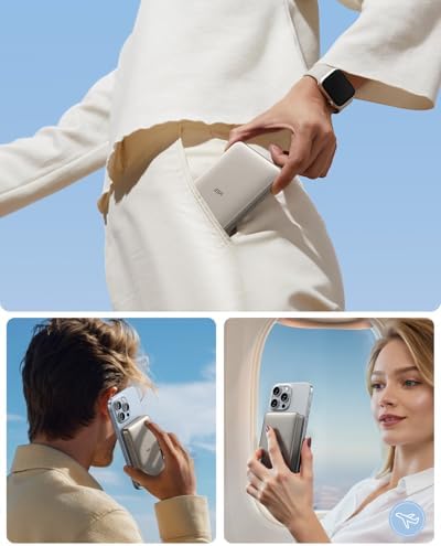 Ultra-Compact ESR Mag Safe Power Bank – 5,000 m Ah Fast Charging Battery Pack with Qi2 Certification – Slim 0.55 in Design for i Phone 16/15/14/13/12 – 15 W Wireless & 20 W USB-C Charger with Cable – Essential Travel Accessory for On-the-Go Power