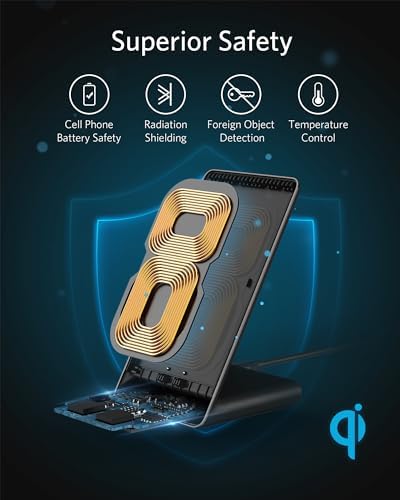 Anker 313 Qi-Certified Fast Charging Stand – 10 W Wireless Charger for i Phone 16 Series & Galaxy S23/S22/S21 – Sleek, Portable Design with Non-Slip Base – Perfect for Home, Office, or Travel – Enhance Charging Efficiency & Style Effortlessly