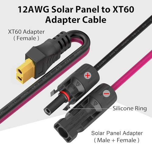 Solar to XT60 Extension Cable, 12AWG 10FT Solar Connector to XT60 Adapter Cable for Solar Panel to Portable Power Station Solar Generator Battery Pack(10FT/3M) – Enhanced Compatibility and Speed