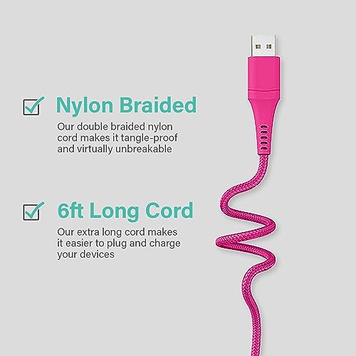 Versatile 3-in-1 Universal Charging Cable – 6 ft Nylon Braided Charger for i Phone, Android & More | Lightning, Type C & Micro USB Compatibility | Fast Charging Solution in Vibrant Tangerine for Ultimate Convenience and Style