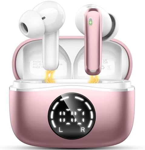 Elegant Rose Gold Wireless Earbuds – Advanced Bluetooth 5.4 with Superior Hi-Fi Sound, Enhanced ENC Noise Cancellation, IP7 Waterproof Design, 48-Hour Battery Life & LED Charging Case – Perfectly Compatible with Android & i OS Devices for All-Day Listening and Calls