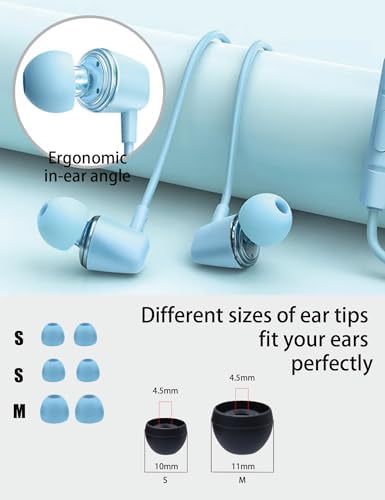 Beach Blue Kids Wired Earbuds – Ultra-Comfortable In-Ear Headphones with Mini Ear Tips, Integrated Mic, and Travel-Friendly Case – Superior Stereo Sound for Classroom Learning and Active Play – Ideal for Daily Use and On-the-Go Adventures