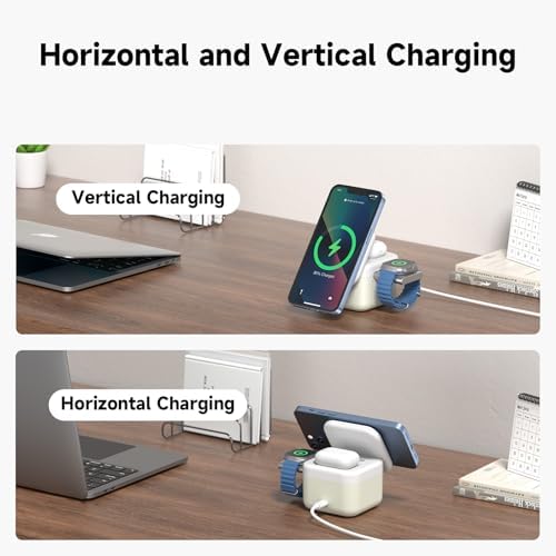 Revolutionize Your Charging Routine with the 3-in-1 Magnetic Fast Charger Stand – 15 W Power for i Phone, Air Pods, and Apple Watch with 33 W Digital Adapter, Portable Foldable Design for Effortless Travel and Enhanced Compatibility