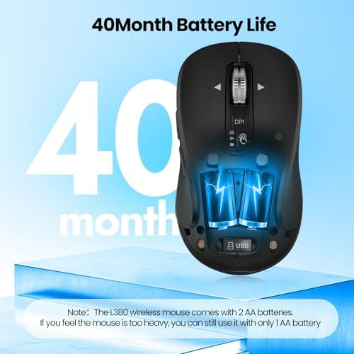 Ultimate Wireless Bluetooth Mouse with USB Connectivity – Full-Sized, Silent Operation, 4-Way Scrolling & Adjustable Cursor Speed for Seamless Multi-Device Use Including Computers, Laptops, Tablets, and Mac Books – Long Battery Life with Side Buttons for Enhanced Productivity