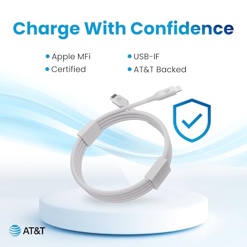 AT&T 6 ft Braided USB-C Charging Cable – Durable & Tangle-Free Cord for Fast Data Transfer and Universal Device Compatibility – Ideal for Phones, Tablets, and Laptops – Includes Warranty for Enhanced Reliability – Sleek Black Design