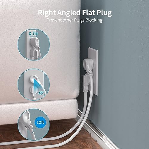 PASSUS Surge Protector Power Strip Tower with 12 AC Outlets and 5 High-Speed USB Ports – 10 FT Extension Cord with Overload Protection and Built-In Night Light for Home Office and Dorm Room – Sleek Black Design for Ultimate Charging Efficiency