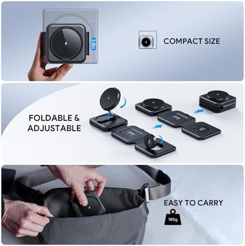 Hinyx 3-in-1 Magnetic Wireless Charging Station – Foldable Portable Charger for i Phone 12/13/14/15, Apple Watch & Air Pods – Enhanced Compatibility & Fast Charging Solution for Travel and Daily Use