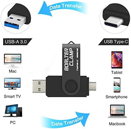 128 GB USB Type-C Flash Drive by Borlter Clamp – Dual Port Memory Stick for Fast Data Transfer with USB 3.0 Compatibility for Android Smartphones, Tablets, and Computers – Perfect for Samsung Galaxy S10/S9/Note 9, LG, and Huawei Devices – Reliable Storage Solution for Photos, Videos, and Documents