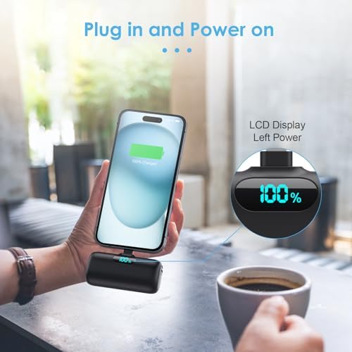 Ultra-Compact 5000 m Ah USB-C Power Bank – Fast Charging Mini Portable Charger with Built-in Connector & LCD Display – Perfect for i Phone 15, i Pad Pro, and Android Devices – Lightweight and Travel-Friendly Power Solution for On-the-Go Connectivity