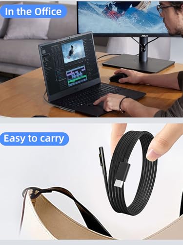 Ultimate 6 FT PD100 W USB-C Charger Cable for Microsoft Surface Devices – Compatible with Surface Pro Models 10/9/8/7+/7/6/5/4/3/X & Surface Laptop 6/5/4/3/2/1 – High-Speed 65 W/45 W Power Delivery, Durable Design for Efficient Charging & Data Transfer