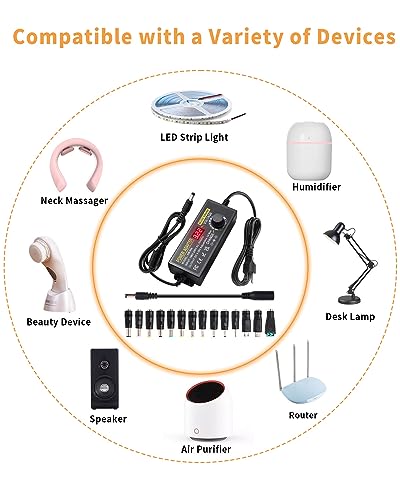 Versatile AOYADAISU 120 W Adjustable DC Power Supply with 14 Tips & Polarity Converter – Perfect for Fast Charging LED Strip Lights, Cameras, and More – 3 V-24 V Output with 5 A Maximum Current for Ultimate Compatibility and Performance