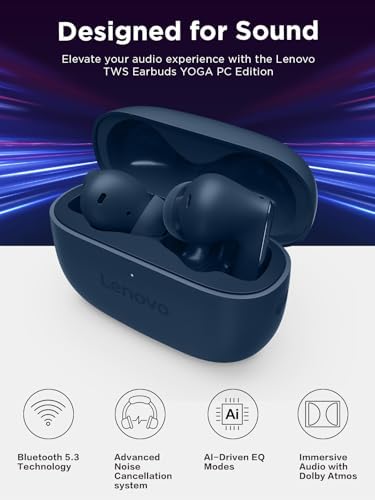 Lenovo TWS Yoga PC Edition Earbuds in Tidal Teal – Experience Superior Sound with Cutting-Edge Active Noise Cancellation, Bluetooth 5.3 Connectivity, and 3-Mic ENC for Exceptional Call Clarity – Tailor Your Audio with Customizable AI EQ Mode for Gaming, Entertainment, and Professional Applications – Ergonomically Designed for All-Day Wear and Effortless Versatility