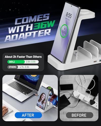 Ultimate 5-in-1 Wireless Charging Station for Samsung Devices – Fast Multi-Device Charger for Galaxy S25, S24, S23, S22, S20, Note Series, Z Fold 6, Galaxy Watch 7, 6, 5 & Buds – Sleek White Design for Home & Office with Enhanced Safety Features and Portability