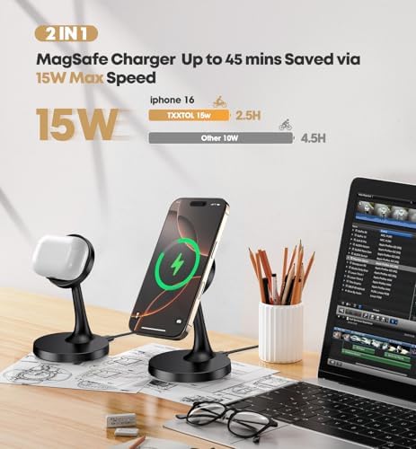 Elevate Your Charging Experience with the 15 W Magnetic Wireless Charger Stand for i Phone 16 Series – Fast Mag-Safe Technology for Seamless Device Compatibility & Secure Power Boosts for Air Pods – Sleek Design with Safety Features for Home & Office Use
