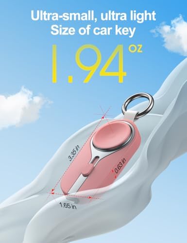 Mini Keychain Charger for i OS Devices – 3000 m Ah Portable Power Bank for Apple Watch Series 9, 8, Ultra & More – Travel-Friendly Wireless Magnetic Battery Pack for Apple Watch, Air Pods & i Phone – Lightweight Pink Design with Fast Charging & Safety Features