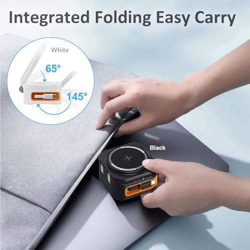 Magnetic 3-in-1 Wireless Charging Station for Apple Devices – Foldable & Portable Charger with Retractable Cable Stand for i Phone 16/15, Apple Watch, Air Pods (Black) – Enhanced Speed, Smart Safety System, and Adjustable Viewing Angles