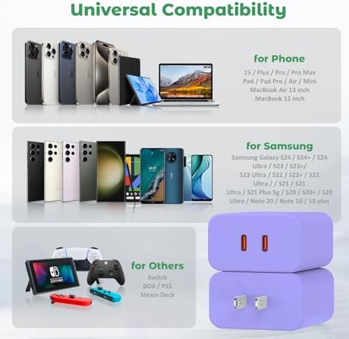 40 W Dual-Port USB-C Fast Charger for i Phone 15/16/14/13/12/11 Pro Max & Samsung – High-Speed Compact Charging Block with Power Delivery & Quick Charge for Home and Travel Efficiency