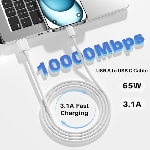 Compact 6-Inch USB A to USB C 3.1 Cable – 2-Pack for High-Speed 10 Gbps Data Transfer & Fast Charging | Perfectly Compatible with i Phone 15, Mac Book Pro, i Pad Pro, Samsung Galaxy S24, and Google Pixel | Ideal for Travel & Clutter-Free Connectivity | Durable Design for Everyday Use