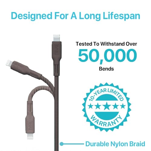BLACK+DECKER Lightning to USB Charging Cable – Ultra-Fast Charge & Data Sync for All Apple Devices – Durable Braided Construction, Lightweight & Travel-Ready – Versatile Lengths & Color Options, Including Convenient 3 ft Length