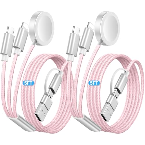 Temdan 2-Pack 5 ft 3-in-1 Charging Cable for Apple Devices – Ultimate Travel Solution with USB A, Type C & Lightning Connectors for i Phone 12-16, i Pad, and Apple Watch Ultra & SE – Durable, Versatile, and Hassle-Free Power Anywhere