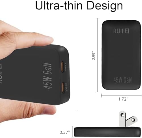 Rapid Charge 45 W Dual-Port USB-C Travel Wall Charger – Efficient, Compact Power Adapter with Power Delivery 3.0 for i Phone 16/15, i Pad Air, Galaxy S24/S23 – Ultimate Solution for Quick Dual Device Charging on the Go