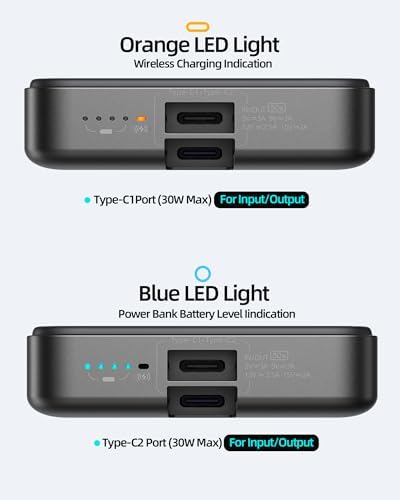 ROMOSS Magnetic Wireless Power Bank – 10,000 m Ah Portable Charger with PD 20 W Fast Charging for i Phone 12-16 Series – Compact, Lightweight, and Tangle-Free Mag Safe Battery Pack with USB-C Port – Ultimate On-the-Go Charging Solution