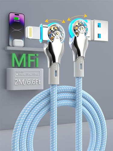 10 FT Right Angle Lightning to USB C Cable – MFi Certified Fast Charging & Data Sync Cord for i Phone 14/13/Pro/12/Max/11/X/XS/XR/8 – Durable Nylon Braided Design, Perfect for Gaming & Movie Watching – 480 Mbps Transfer Speed, Universal Compatibility with Apple Devices, 10000+ Bend Test Resistance, Safe Charging with No Warning Messages – Ideal for Mobile Gamers & Power Users