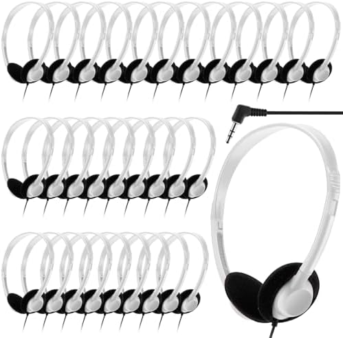 Yunsailing 30-Pack Classroom Headphones – Lightweight & Durable On-Ear Headsets with 3.5 mm Jack for Engaging Learning – Cheerful Light Yellow Color for Students and Teachers in Educational Settings