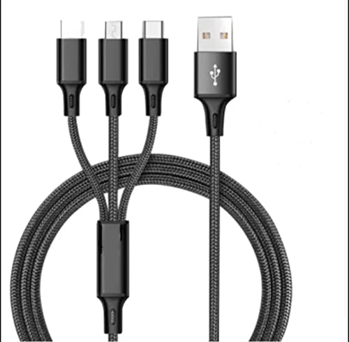 3 Foot 3-in-1 Nylon Braided Fast Charging Cable – Universal USB Micro, Type-C, and Lightning Connector for Efficient Power Delivery – Durable, Tangle-Free Design for On-the-Go Convenience – Ideal Charging Solution for Smartphones and Devices