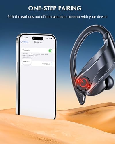 EUQQ 120-Hour Ultra-Durable Waterproof Bluetooth Earbuds – Ergonomic Over-Ear Sports Headphones with Advanced Bluetooth 5.3 for Seamless Connectivity, LED Battery Indicator, and Superior Noise Isolation for Active Lifestyles
