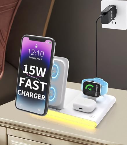 Ultimate 4-in-1 Foldable Wireless Charging Station: Fast Charger for i Phone 11-16, Apple Watch, Air Pods & Galaxy S9-S23 – Portable, Space-Saving Dock with Adapter in Sleek Black for Enhanced Compatibility and Quick Power-Up Solutions